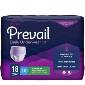 Female Adult Absorbent Underwear Prevail Daily Underwear Pull On with Tear Away Seams Large Disposable Heavy Absorbency