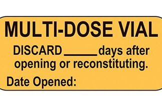 Pre-Printed Label Indeed Anesthesia Label Orange Paper Multi-Dose Vial Discard ____ Days After Opening or Reconstituting. Date Opened:___ Black Syringe Label 5/8 X 1-1/2 Inch