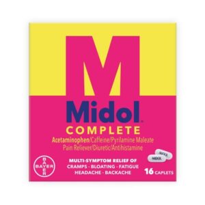 Cramp Relief Midol Complete 500 mg – 60 mg – 15 mg Strength Acetaminophen / Caffeine / Pyrilamine Maleate Caplet 16 per Box