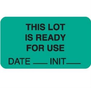 Pre-Printed Label Auxiliary Label Yellow Paper THIS LOT IS READY FOR USE / DATE____ INIT____ Black Quality Control Label 1 X 3-3/4 Inch