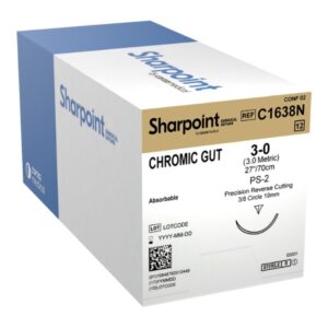 Absorbable Suture with Needle Surgical Specialties Chromic Gut DSM19 3/8 Circle Precision Reverse Cutting Needle Size 3-0