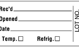 Pre-Printed / Write On Label Auxiliary Label White Paper Date Rec’d___________Date Opened___________Exp. Date___________Room Temp. Refrig. Lot No. Quality Control Label 7/8 X 2-1/4 Inch