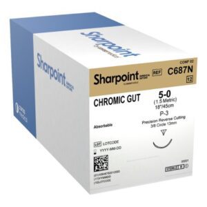 Absorbable Suture with Needle Surgical Specialties Chromic Gut P-3 3/8 Circle Precision Reverse Cutting Needle Size 5-0