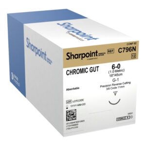 Absorbable Suture with Needle Surgical Specialties Chromic Gut G-1 3/8 Circle Precision Reverse Cutting Needle Size 6-0