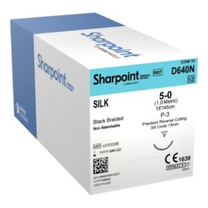 Nonabsorbable Suture with Needle Surgical Specialties Silk P-3 3/8 Circle Precision Reverse Cutting Needle Size 5-0 Braided