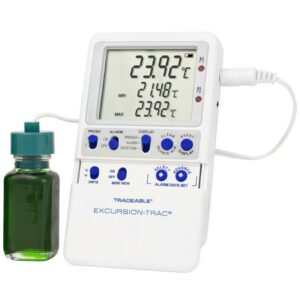 Datalogging Refrigerator / Freezer Thermometer Traceable Excursion-Trac Fahrenheit / Celsius -58 degree to +158 degreeF (-50 degree to +70 degreeC) Bottle Probe Multiple Mounting Options Battery Operated