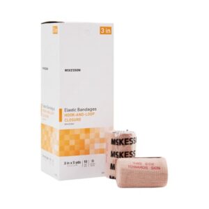 Elastic Bandage McKesson 3 Inch X 5 Yard Single Hook and Loop Closure Tan NonSterile Standard Compression