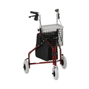 3 Wheel Rollator Traveler Red Adjustable Height / Folding Aluminum Frame