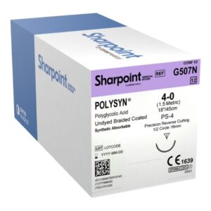 Absorbable Suture with Needle PolySyn Polyglycolic Acid HSM16 1/2 Circle Precision Reverse Cutting Needle Size 4-0 Braided