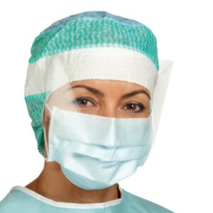Surgical Mask with Eye Shield Barrier Extra Protection Anti-fog Shield ASTM Level 3 Earloops One Size Fits Most