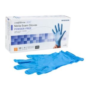 Exam Glove McKesson Confiderm 4.5C X-Small NonSterile Nitrile Standard Cuff Length Textured Fingertips Blue Chemo Tested