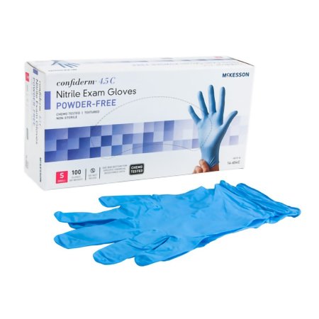 Exam Glove McKesson Confiderm 4.5C Small NonSterile Nitrile Standard Cuff Length Textured Fingertips Blue Chemo Tested
