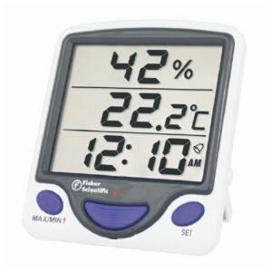 Digital Thermometer / Hygrometer Fisherbrand Fahrenheit / Celsius -58 degree to +158 degreeF (-50 degree to +70 degreeC) Internal Sensor Flip-out Stand Battery Operated