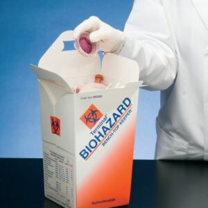 Biohazardous Waste Container Biohazard Bench-Top Keeper 6 X 6 X 10 Inch White / Orange Paperboard 3,000 mL (101 oz.) Capacity