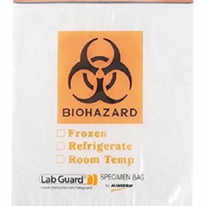 Specimen Transport Bag with Document Pouch Minigrip Lab Guard 4 X 6 Inch Zip Closure Biohazard Symbol / Storage Instructions NonSterile