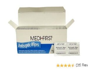 First Aid Kit Refill Antiseptic Skin Towelette Medi-First Individual Packet Scented 100 Count