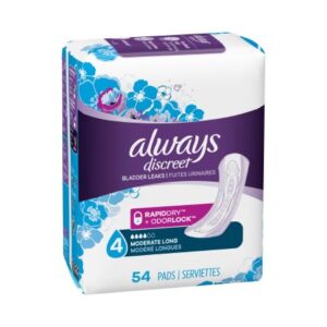 Bladder Control Pad Always Discreet 13-1/2 Inch Length Moderate Absorbency Absorbent Gel Core One Size Fits Most