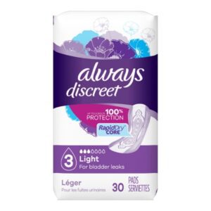 Bladder Control Pad Always Discreet 9.4 Inch Length Light Absorbency Super Absorbent Core Size 3