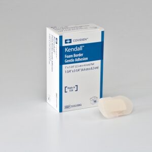 Foam Dressing Kendall Border Foam Gentle Adhesion 1-3/4 X 3-1/4 Inch With Border Film Backing Silicone Adhesive Rectangle Sterile