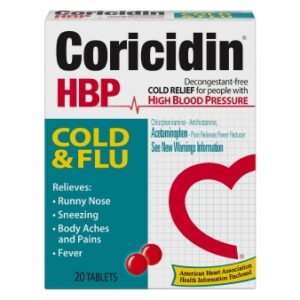 Cold and Cough Relief Coricidin HBP Cold & Flu 325 mg – 2 mg Strength Tablet 20 per Box