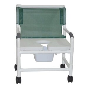 Shower Chair MJM International Fixed Arms PVC Frame Mesh Backrest with Pushbar 26 Inch Seat Width 425 lbs. Weight Capacity