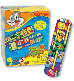 Adhesive Strip American White Cross Stat Strip 3/4 X 3 Inch Plastic Rectangle Kid Design (Assorted Looney Tunes) Sterile