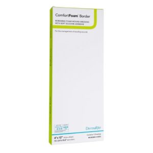Foam Dressing ComfortFoam Border 4 X 12 Inch With Border Waterproof Backing Silicone Adhesive Rectangle Sterile