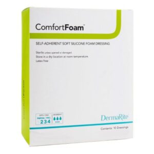Foam Dressing ComfortFoam 4 X 8 Inch Without Border Film Backing Silicone Face Rectangle Sterile