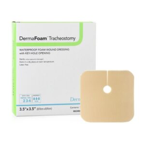 Foam Dressing DermaFoam Tracheostomy 3-1/2 X 3-1/2 Inch Without Border Waterproof Backing Nonadhesive Fenestrated Square Sterile