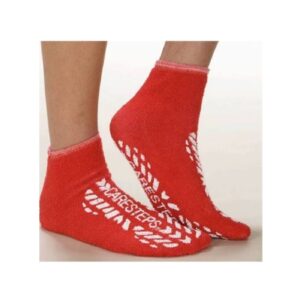 Risk Management Slipper Socks Care-Steps Unisex Adult X-Large Double Tread Single Patient Use Red