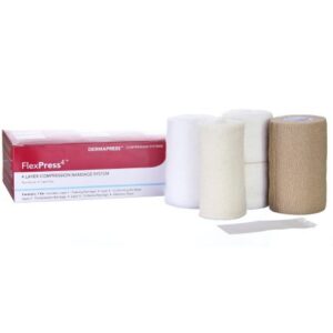 4 Layer Compression Bandage System FlexPress4 Multiple Sizes Self-Adherent / Tape Closure Tan / White NonSterile Standard Compression