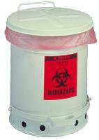 Biohazard Waste Container Justrite White Base 15-7/8 H X 11-7/8 Diameter Inch Vertical Entry 6 Gallon