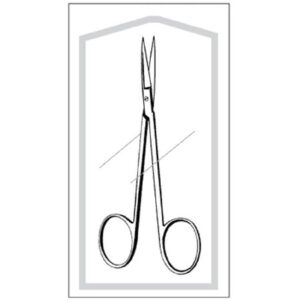 Iris Scissors Econo Sterile 3-1/2 Inch Length Floor / Office Grade Pakistani Stainless Steel Sterile Finger Ring Handle Curved on Flat Sharp Tip / Sharp Tip