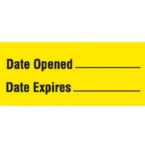 Pre-Printed / Write On Label Auxiliary Label Yellow Paper Date Opened _______ / Date Expires______ Black Quality Control Label 31/50 X 1-1/2 Inch