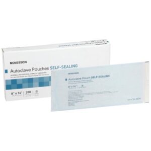 Sterilization Pouch McKesson Ethylene Oxide (EO) Gas / Steam 8 X 16 Inch Transparent Blue / White Self Seal Paper / Film