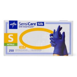 Exam Glove SensiCare Silk Small NonSterile Nitrile Standard Cuff Length Textured Fingertips Dark Blue Chemo Tested