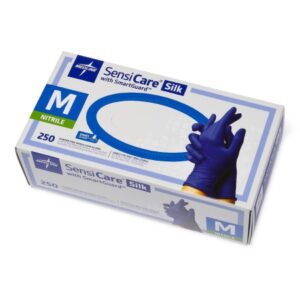 Exam Glove SensiCare Silk Medium NonSterile Nitrile Standard Cuff Length Textured Fingertips Dark Blue Chemo Tested