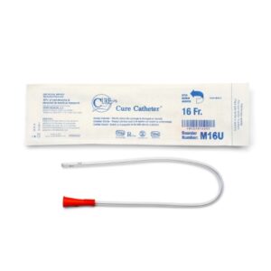 Urethral Catheter Cure Medical Pocket Catheter Straight Tip Uncoated PVC 16 Fr. 16 Inch