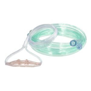 ETCO2 Nasal Sampling Cannula with O2 Delivery Salter-Style Adult Curved Prong / NonFlared Tip 14 Foot O2 / 14 Foot CO2 Line