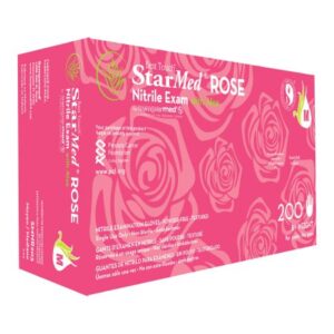 Exam Glove StarMed Rose Medium NonSterile Nitrile Standard Cuff Length Textured Fingertips Pink Not Rated