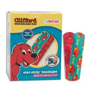 Adhesive Strip American White Cross Stat Strip 3/4 X 3 Inch Plastic Rectangle Kid Design (Clifford the Big Red Dog) Sterile