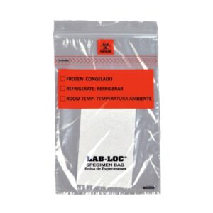 Specimen Transport Bag with Document Pouch and Absorbent Pad Lab-Loc 6 X 9 Inch Zip Closure Biohazard Symbol / Storage Instructions NonSterile