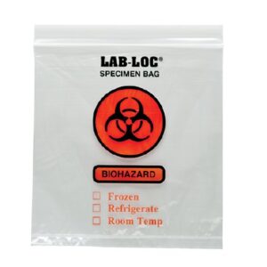 Specimen Transport Bag with Document Pouch Lab-Loc 8 X 8 Inch Zip Closure Biohazard Symbol / Storage Instructions NonSterile