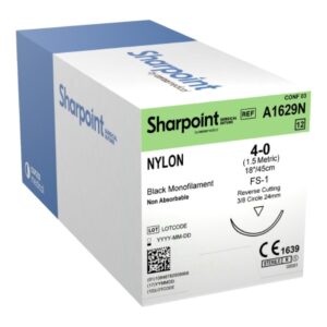 Nonabsorbable Suture with Needle Surgical Specialties Nylon DS24 3/8 Circle Reverse Cutting Needle Size 4-0 Monofilament