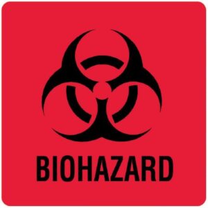 Pre-Printed Label UAL Caution Label Fluorescent Red Paper Biohazard / Symbol Black Biohazard 6 X 6 Inch