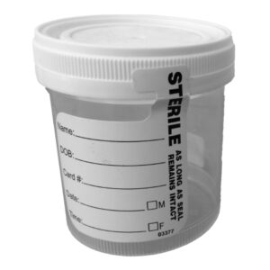 Specimen Container with Temperature Strip Starplex 53 mm Opening 90 mL (3 oz.) Screw Cap Patient Information Sterile