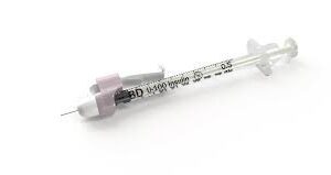 Safety Insulin Syringe with Needle SafetyGlide 0.3 mL 15/64 Inch 31 Gauge Sliding Safety Needle Regular Wall