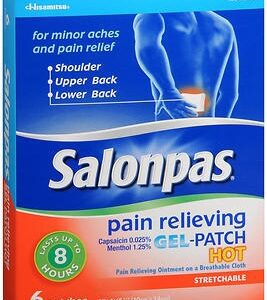Topical Pain Relief Salonpas Gel-Patch Hot 0.025% – 1.25% Strength Capsaicin / Menthol Patch 6 per Box