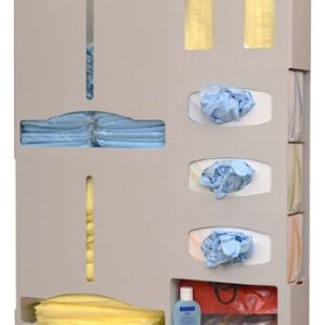 Protective Apparel Dispenser Double Gown Wall or Door Mounted 7-Compartment Quartz 4-3/4 X 25-1/8 X 30-3/4 Inch Plastic