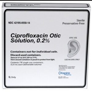 Ciprofloxacin HCl, Preservative Free 0.2% Otic Drops 0.25 mL 14 Droperettes